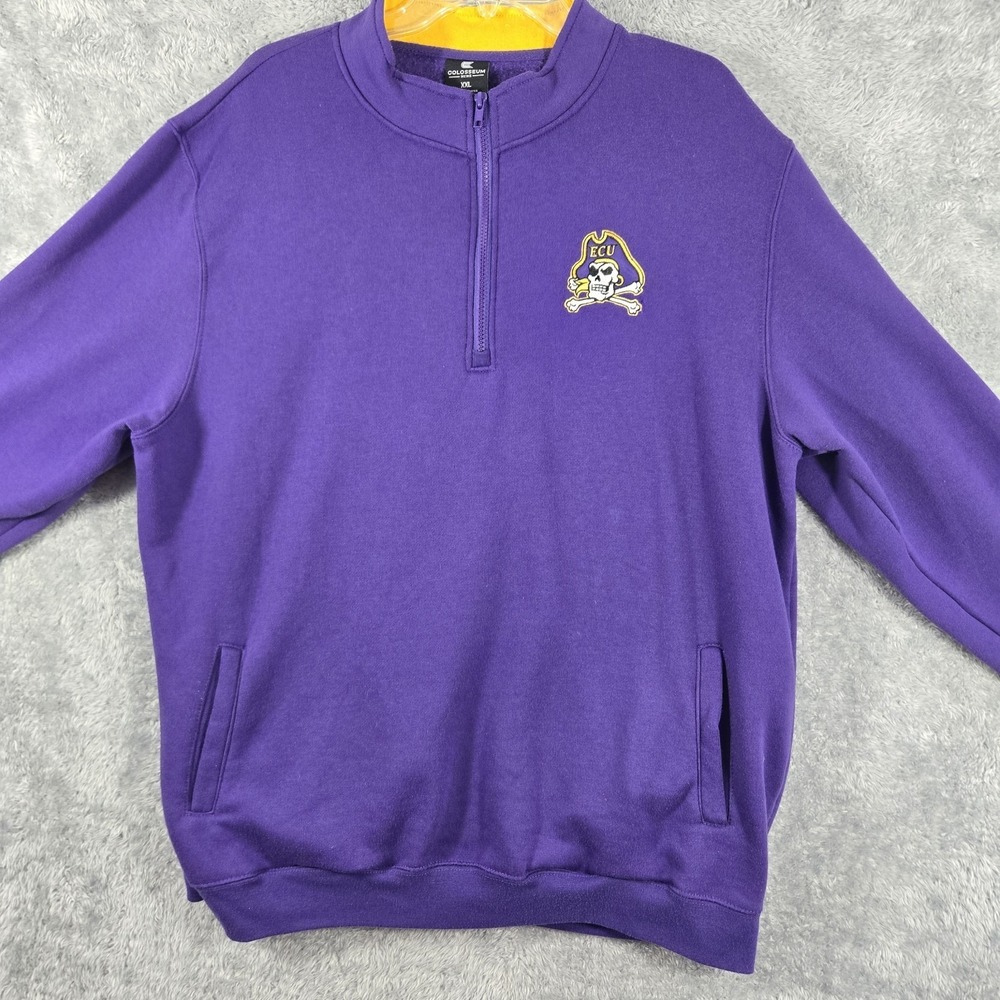 East Carolina ECU Quarter Zip Pullover Shirt Sweatshirt Men 2XL Purple Pirates - Picture 6 of 10
